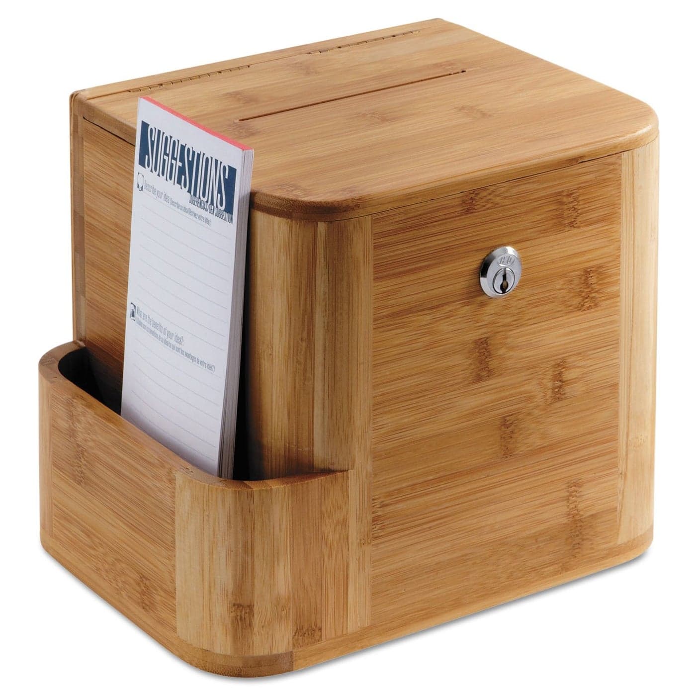 Safco 4237NA Wood Suggestion Charity Voting Box Lock and Card Storage Pocket Freestanding or Wall Mounted Includes Suggestion Cards