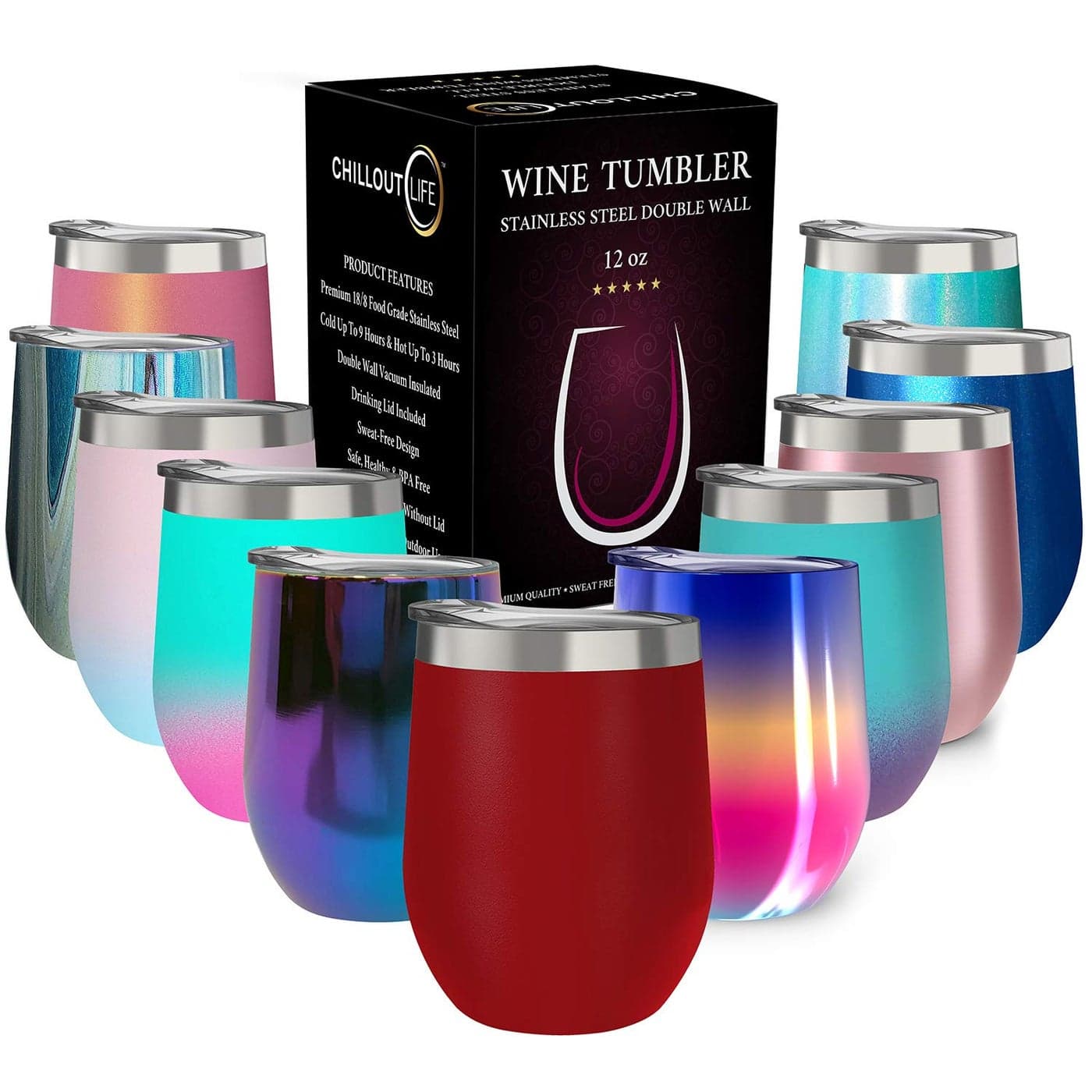 CHILLOUT LIFE 12 oz Stainless Steel Tumbler with Lid Wine Tumbler Double Wall Vacuum Insulated Travel Tumbler Cup for Coffee Wine Cocktails Ice Cream Matte Powder Coat