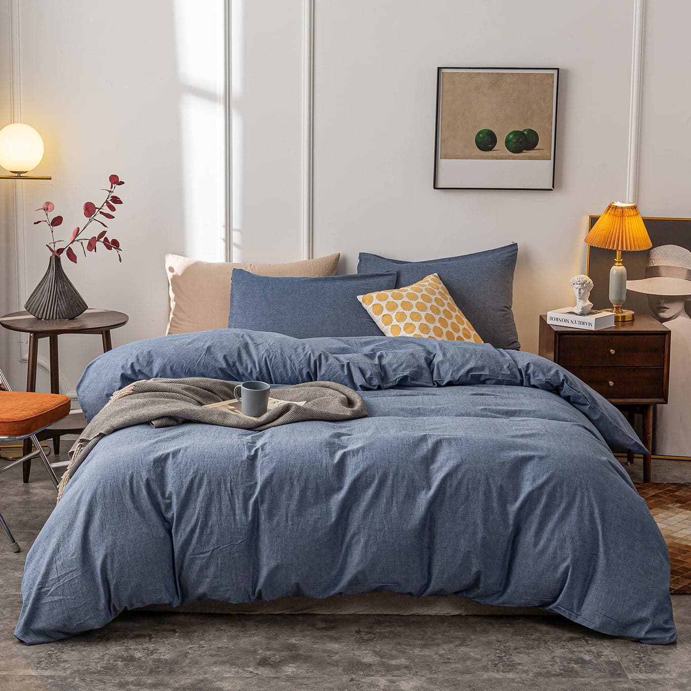 Janlive Washed Cotton Duvet Cover Twin Ultra Soft 100 Cotton Solid Color Navy Blue Duvet Cover Set with Zipper Closure 2 Pieces Navy Blue Twin
