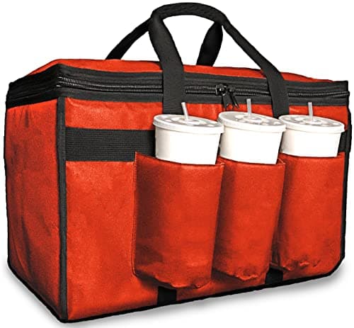 FRESHIE Insulated Food Delivery Bag with Cup HoldersDrink Carriers Premium for Doordash Uber Eats Grubhub Pizza Bag Catering Beverage Commercial Quality XL Pro Red
