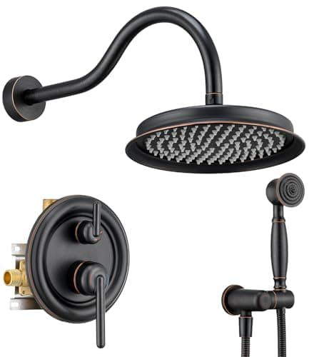 Wintap Rainfall Shower System 9 inch Antique Bathroom Luxury Rain Mixer Shower Combo Set with Vintage Handheld Shower Wall Mounted Shower Faucet Set Rough-in Valve and Trim Included Oil Rubbed Bronze