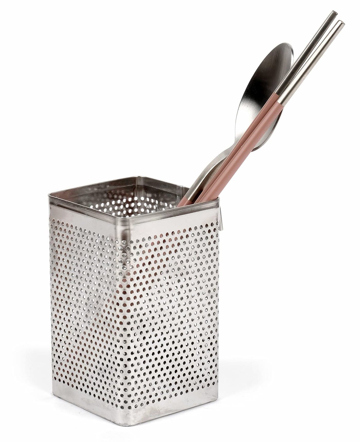 LENITH Kitchen Utensil Chopsticks Perforated Holder with Hooks Stainless Steel Storage for Organizer Dishwasher Safe Small Square