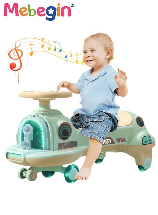 Wiggle Car with Light and Music, Baby Swing Car with Storage Space and Light-emitting Silent Wheels, Anti-Rollover Ride-On Toy, Fun Indoor and Outdoor Toy for Kids, Ideal Gift for Kids