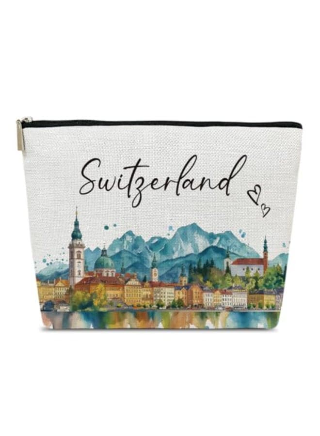 Ythuil Switzerland Trip Gifts Makeup Bag City Travel Cosmetic Bag for Purse Watercolor Gifts Switzerland Souvenir Trip Favors for Traveller Lovers City Themed Organizer