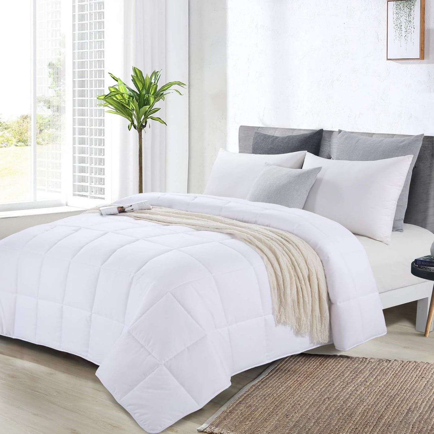 HOMBYS Oversized King Comforter 120x98 Lightweight Quilted Down Alternative Duvet Insert for All SeasonWhite8 Corner Tabs