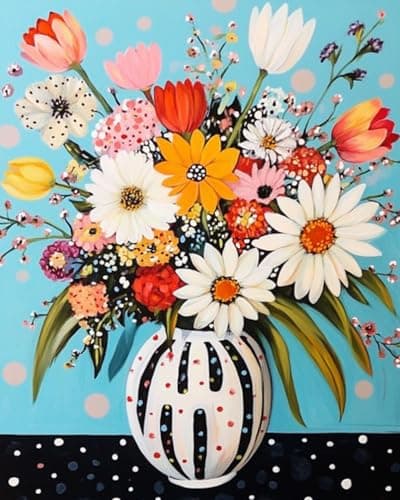 Abstract Flowers in Vase Oil Painting Paint by Number Kits 16 x 20 inch Canvas Colorful Flowers DIY Oil Painting for Kids Students Adults Beginner with Brushes and Acrylic Pigment without Frame