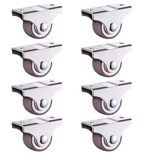 MONLEON 8 Pack 1" Small Low profile caster Wheel , Rigid Fixed Non Swivel Casters with Metal Top Plate Rubber Wheels for Furniture,Cabinet, Brown