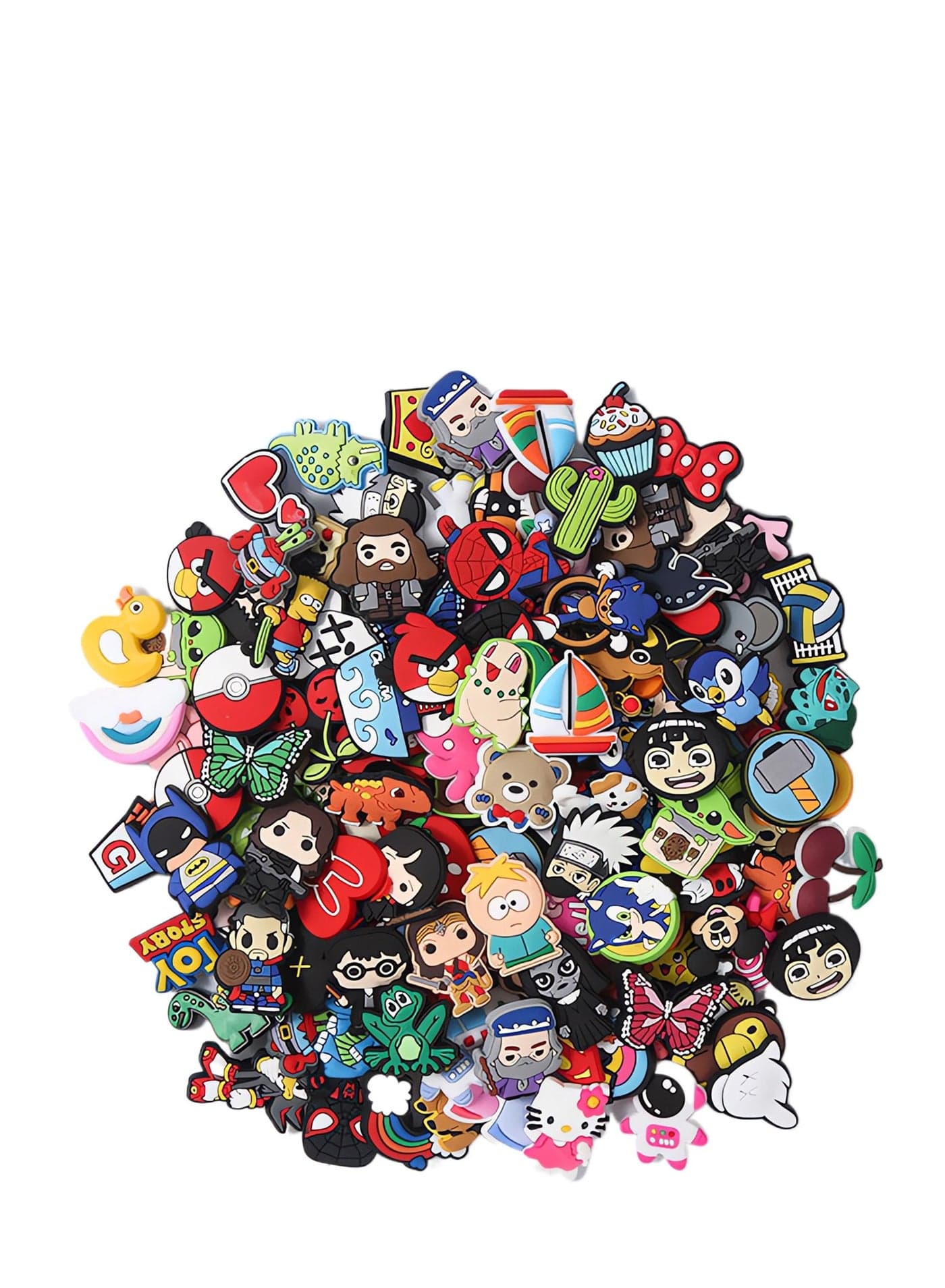 Shoe Decoration Charms, 100 Pcs Random Different Charm for Crocs Hole Buckle Party Favors Mini Bracelet Wristband Men Women Kid