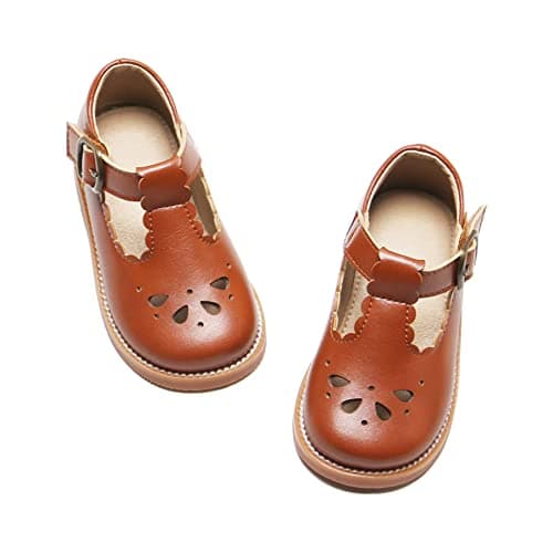 Felix & Flora Toddler Little Girl Brown Mary Jane Dress Shoes - Ballet Flats for Easter Flower Girl Party School Shoes(Brown,8 Toddler