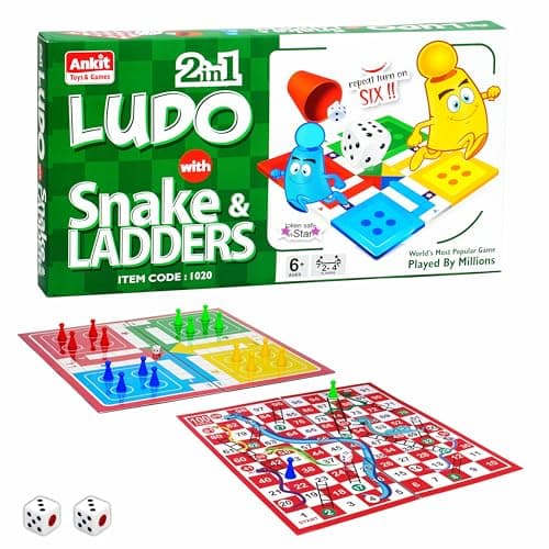 Ankit Toys & Games 2 in 1 Ludo with Snakes and Ladders Board Game (38 x 38 cm) Double Sided Family Board Game for Kids and Adults 2 to 4 Players Foldable Travel Tabletop Game Age 6+