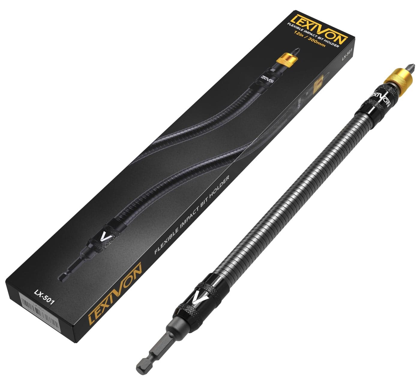 LEXIVON Drill Bit Holder 12Inch Flexible Extension QuickRelease with 14Inch Hex Shank Rated for 3600 RPM Guaranteed High Performance LX501