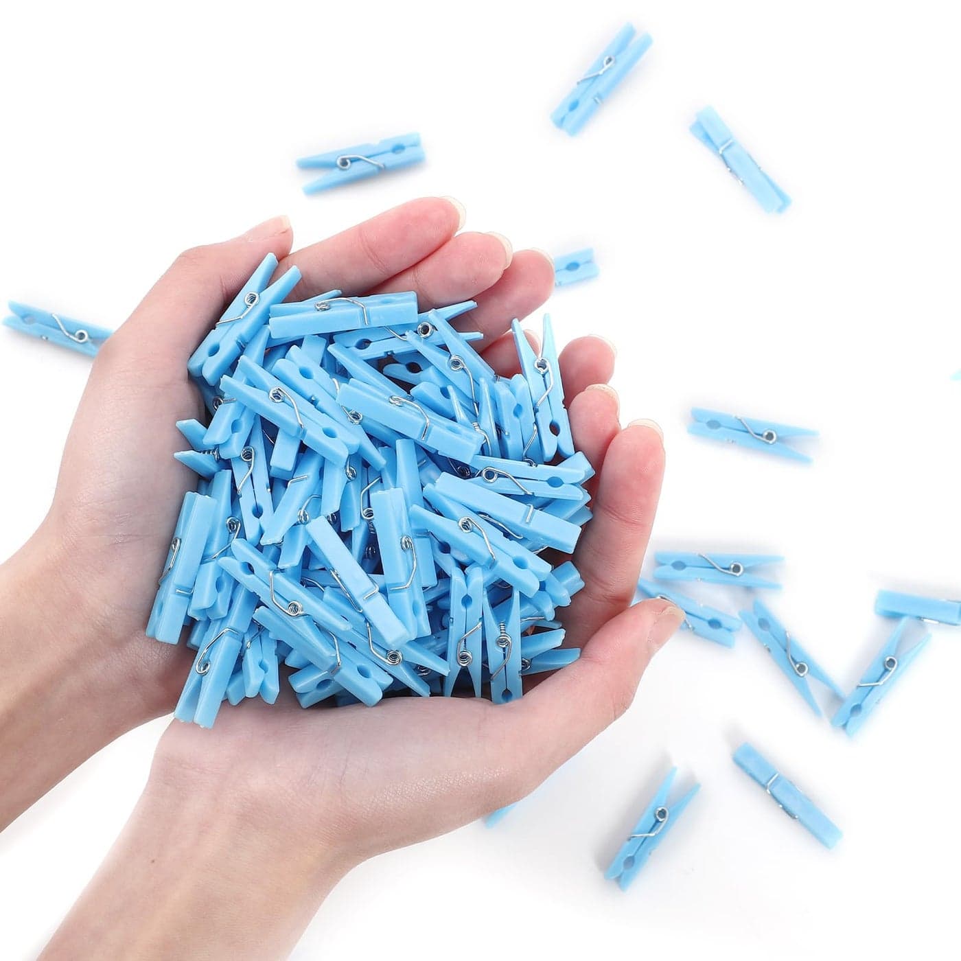 100PCS Baby Shower Clothespins Games Boy Plastic Clothes Pin with Storage Bag Mini Blue Pin Bulk 14 inch for Party Decorations DIY Crafts