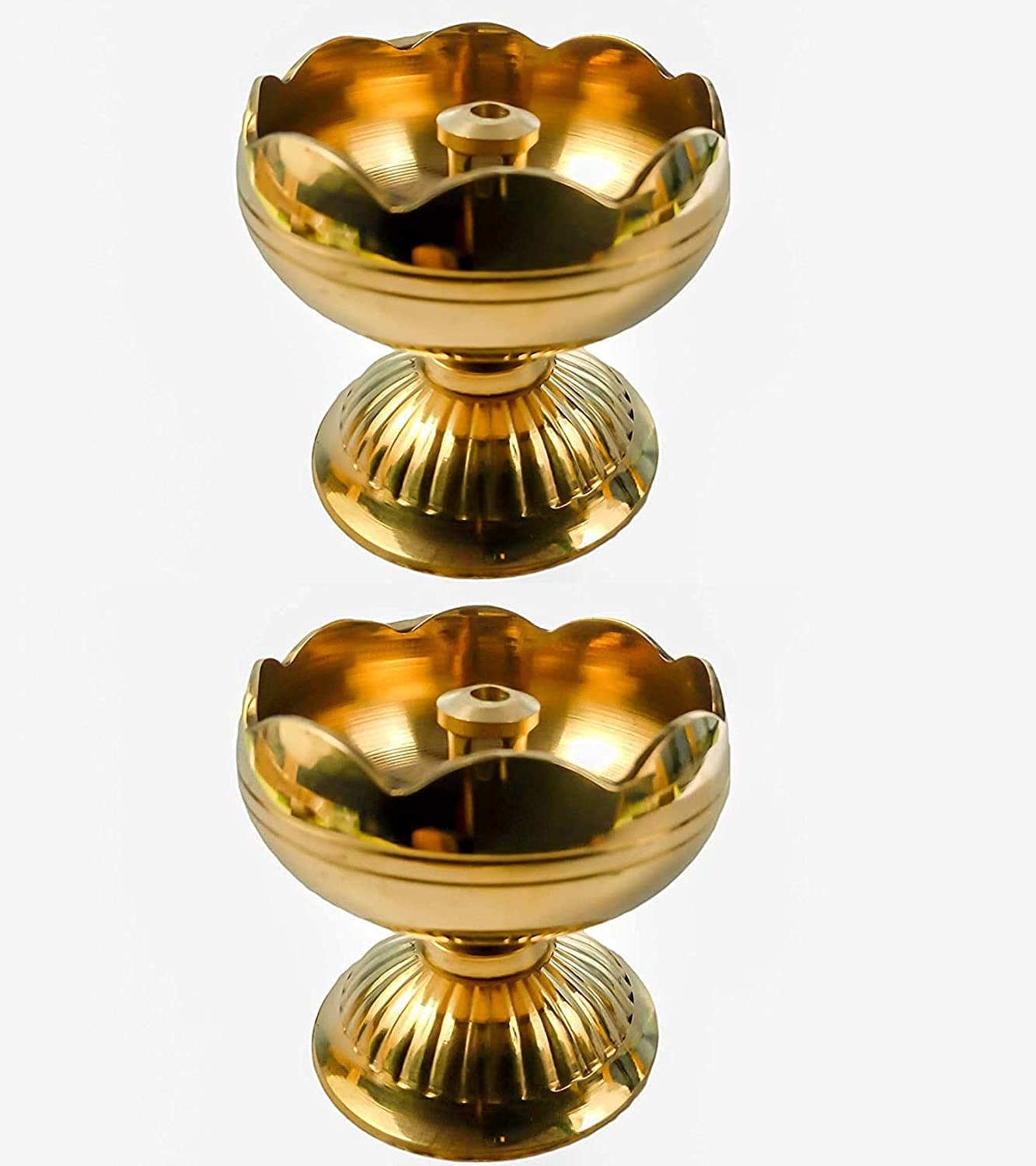 Set of 2 Flower Design Brass Diya Puja Deepak Oil Lamp (Size-1.5 Inch)