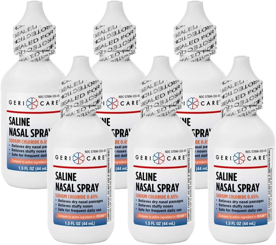 GeriCare Saline Nasal Spray 1.5 FL OZ Moisturizing Sodium Chloride 0.65% (Pack of 6)