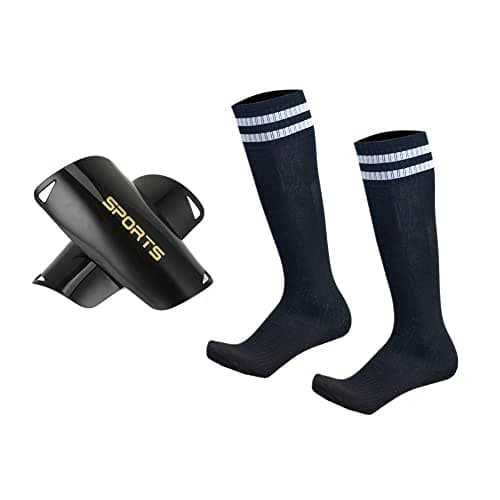 Soccer Shin Guards Kids Youth Over Knee Sleeves Shin Pads and Soccer Socks for 3-13 Years Old Boys and Girls for Football Games EVA Cushion Leg Carf Protection Reduce Shocks and Injuries 2 Pairs Black