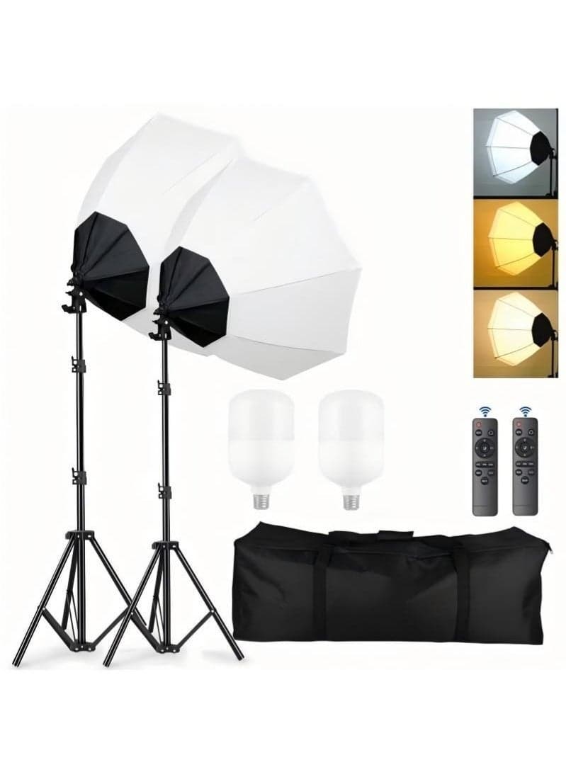 Photography Soft Box Lighting Kit with 2 Pcs 280W 3 Colors Bulbs Soft Boxes and Carry Bag for Portrait Product Shooting