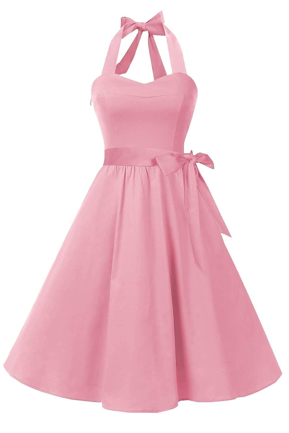Topdress Women's Vintage Polka Audrey Dress 1950s Halter Retro Cocktail Dress Blush Pink S New