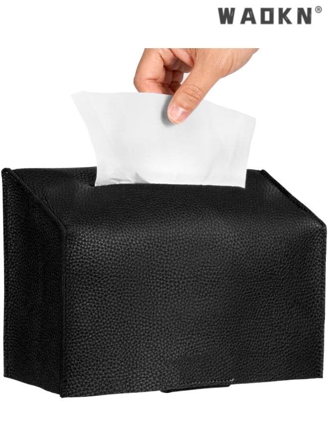 Paper Towels Cover Compatible with Disposable Paper Hand Towels, PU Leather Tissue Box Holder Dispenser for Tabletop, Bathroom, Car, Office ,PU leather tissue box , 24.5*10*16.5cm , easy to clean , Black.
