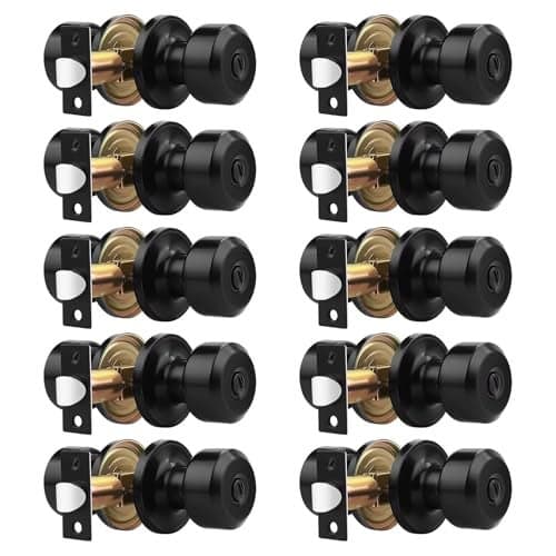 Probrico (10 Pack Black Privacy Locks, Keyless Interior Door Knobs (Cylindrical Shape Knob), Contemporary Hardware for Bathroom Bedroom