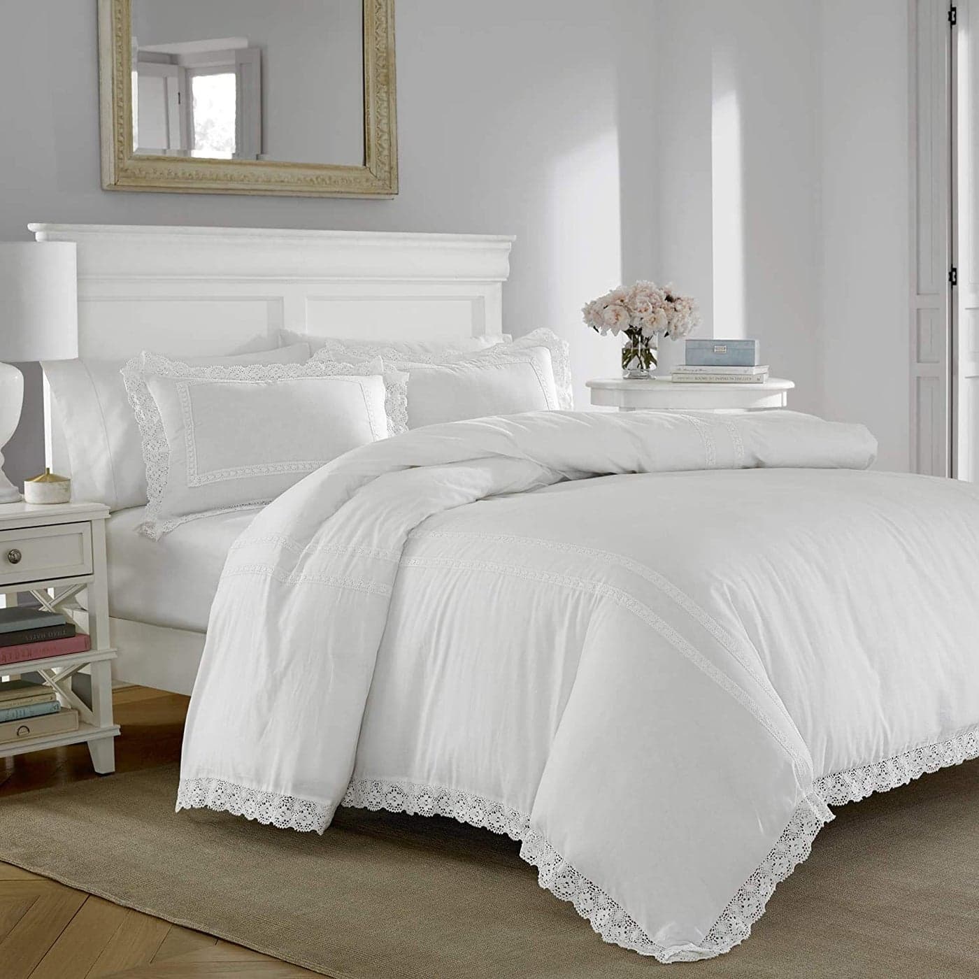 Laura Ashley King Duvet Cover Set Reversible Cotton Bedding with Matching Shams Lightweight Home Decor for All Seasons Annabella White King