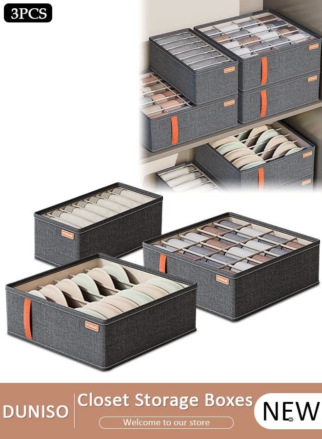 3pcs Wardrobe Clothes Organizer Sock Underwear Drawer Organizer Dividers Cell Foldable Fabric Dresser Closet Organizers and Storage Bins for Clothing, Baby Clothes, Bra, Panty, Scarf, Ties, Scarves