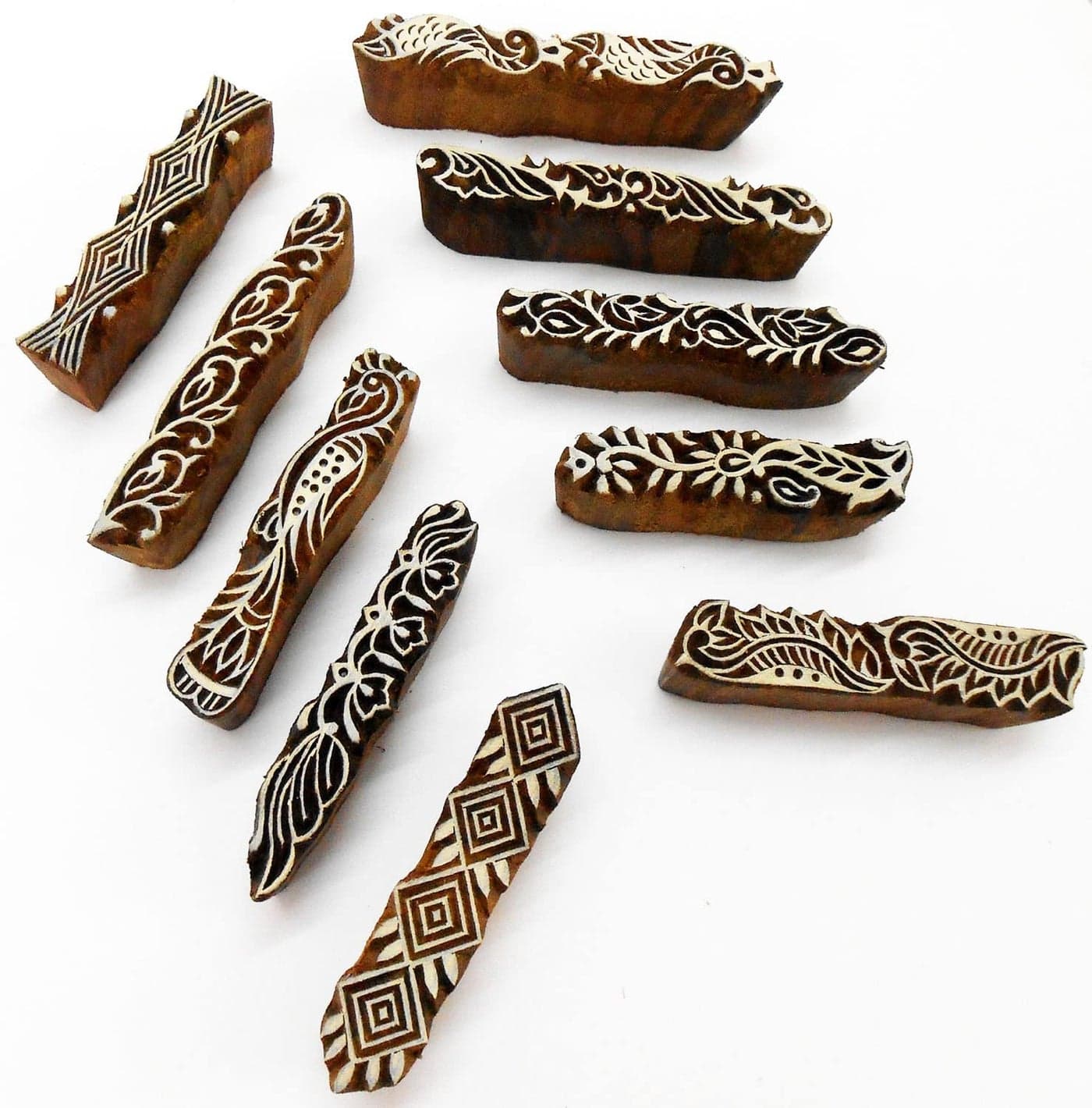 CraftsofIndia Border Pattern Henna Mehendi Print Wooden Block Stamps Set of 10