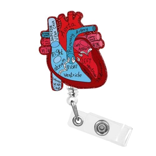 Dimeho Cardiac Badge Holder Heart Retractable Reel ID Card Clip Anatomy Funny Nurse Name Tag Holder Pediatrics Nursing Badge Alligator Clips for Doctor Student Teacher Medical Assistant