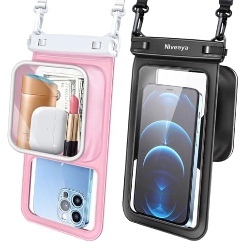 Niveaya [Floatable Floating Waterproof Phone Pouch 2 Pack-Up to 8.5", Large Space Adjustable Neck Lanyard Waterproof Phone Case, Phone Dry Bags for Vacation Beach Pool Kayak Cruise Travel Essentials