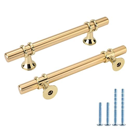 Rergy Cabinet Handles Drawer Pulls and Knobs, 10Pack Gold 3-3/4inch Hole Center, Kitchen Hardware for Dresser Handle Zinc Alloy Furniture Pull