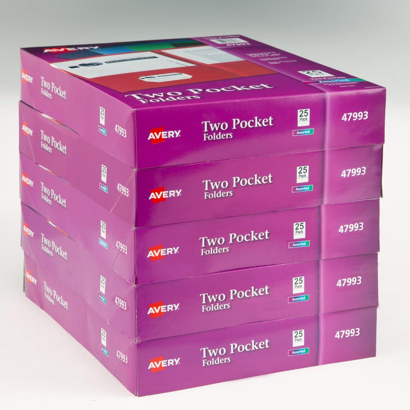 Avery Two Pocket Folders Holds up to 40 Sheets Business Card Slot Case Pack of 125 Assorted Folders 47993
