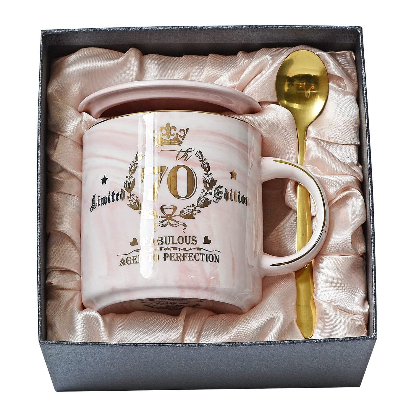 70th Birthday Gifts for Women Aged to Perfection Coffee Mug Unique Birthday Present for Grandma Mum Wife Girl Friend Sister Pink Marble Mug for Coffee Lovers 14Oz Tea Cup Gift Boxed