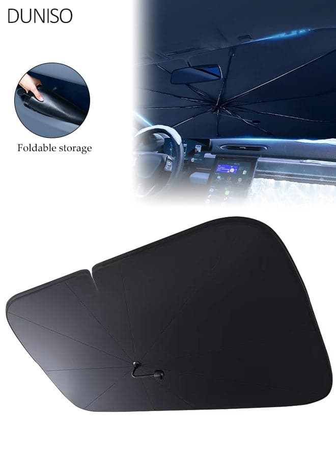 Car Windshield Sunshade Umbrella 145×85cm, Foldable Heat Insulation Sun Visor, UV Blocking Windshield Shade with Customizable Handle, for Sedans, SUVs, Trucks