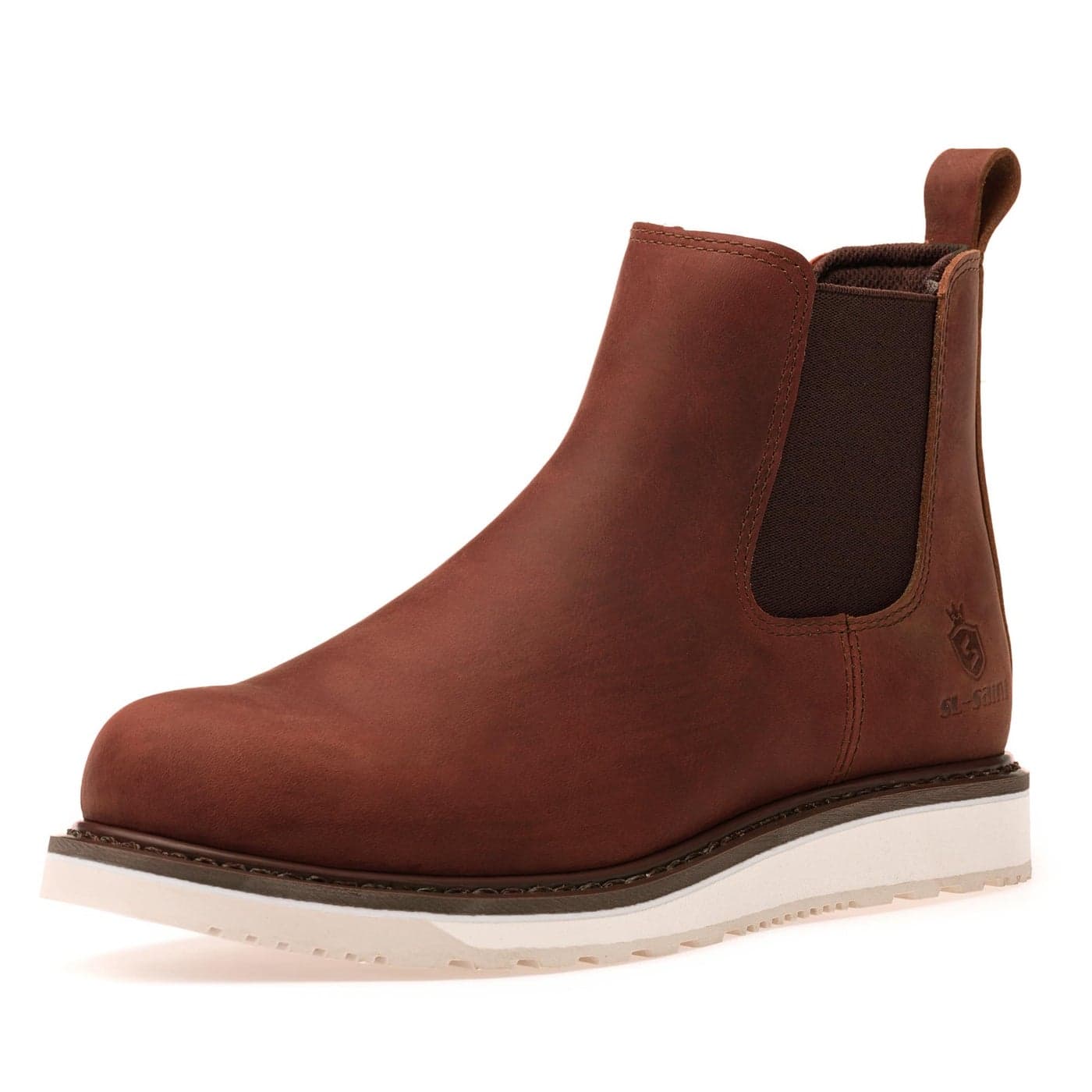 SLSaint Handmade Soft Toe Chelsea Boots For Men Classic Fashion Genuine Full Grain Leather Ankle Basic Work Shoes RedBrown Adult Men 11 Numeric US Footwear Size System Wide