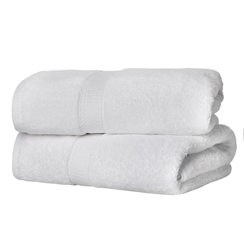 Superior Egyptian Cotton Pile Bath Towel Set of 2, Ultra Soft Luxury Towels, Thick Plush Essentials, Absorbent Heavyweight, Guest Bath, Hotel, Spa, Home Bathroom, Shower Basics, White