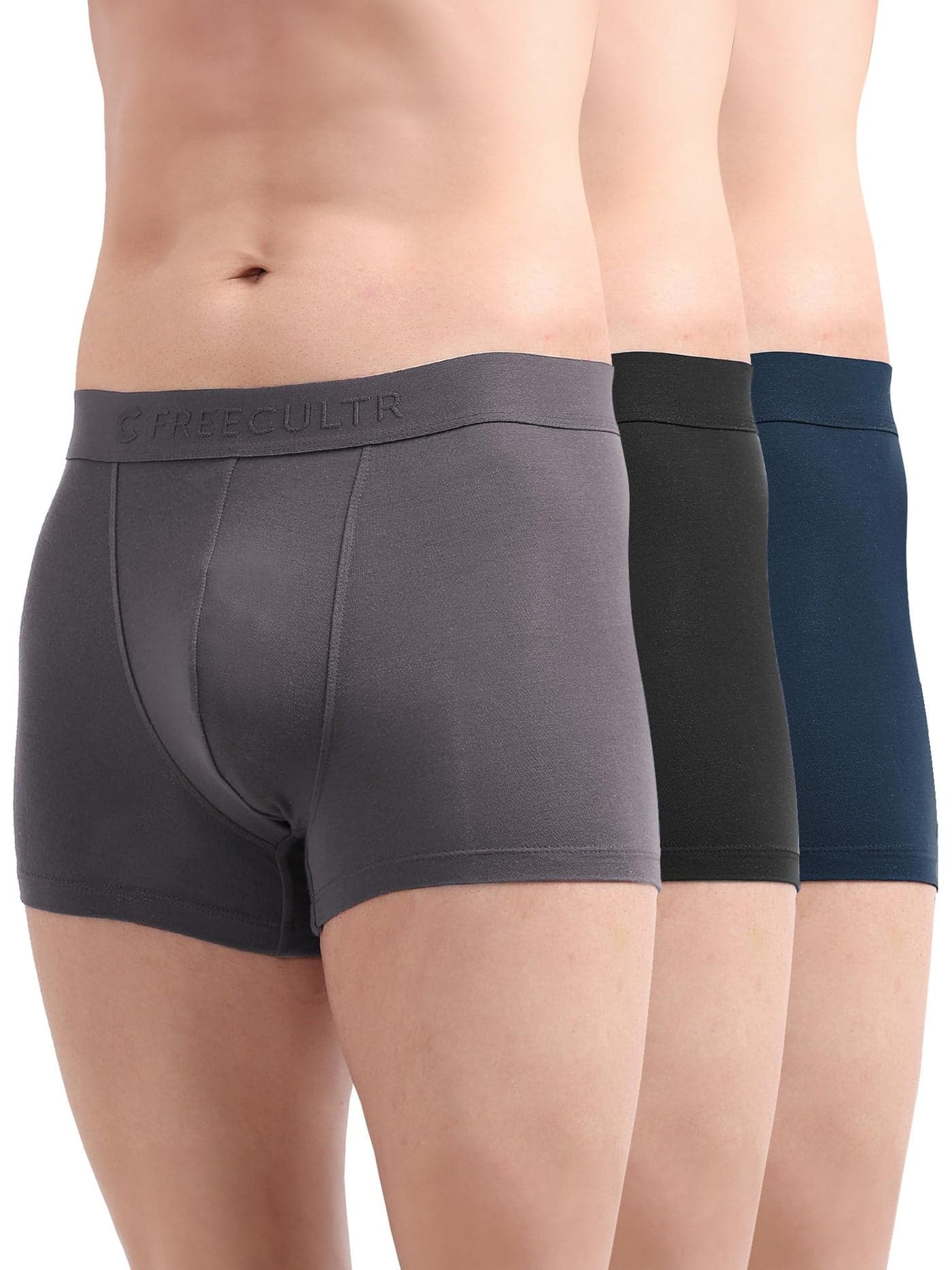 Freecultr Men's Underwear Anti Bacterial Micromodal Airsoft Trunk - Non Itch No Chaffing Sweat Proof - Size L Pack of 3-Space Blue,Mist Grey,Sable Black