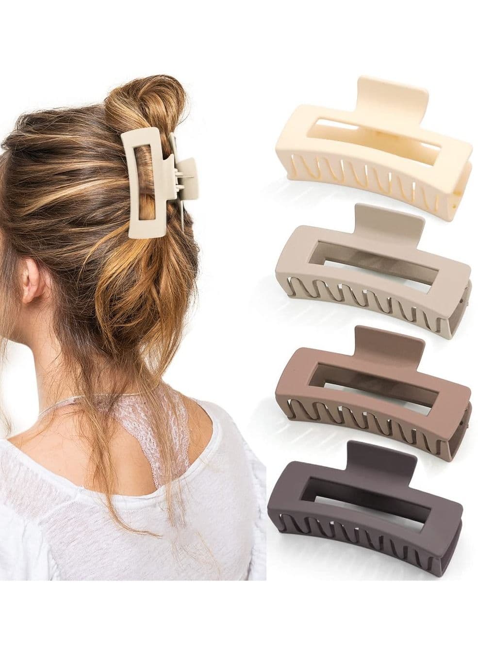Hair Claw Clips 4 PCS, Hair Clips for Thick Hair Acrylic Rectangular Jaw Clips Big Hair Clips Gifts for Women Girls
