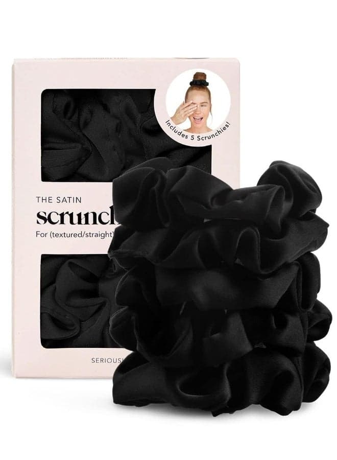 Kitsch Satin Scrunchies for Women No Crease Hair Ties Soft Satin Hair Scrunchies for Girls Frizz Free Gentle Stylish Hair Accessories Ideal Gifts for Women Black 5 pcs