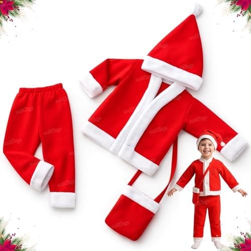 Zest 4 Toyz Santa Claus Dress for Kids Christmas Costume Dress with Jacket Pant Cap and Pouch Santa Dress for Boys and Girls - Age 2 to 3 Years Old Kid