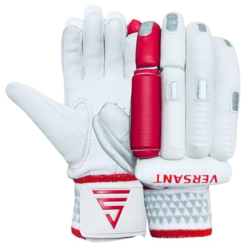 VERSANT Showman Grind Cricket Batting Gloves (White-RED-Silver, Mens, Right Handed)