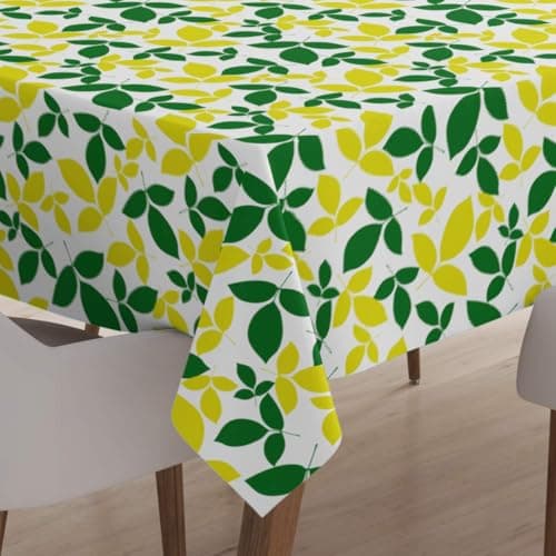 Encasa XO Printed Table Cloth 7.5 ft for 6 to 8 Seater Dining Table, 100% Silky Polyester, Machine Wash to Remove Food Stains, Non-Fading, Non-Shrinking, Cheap & Durable - Leaves