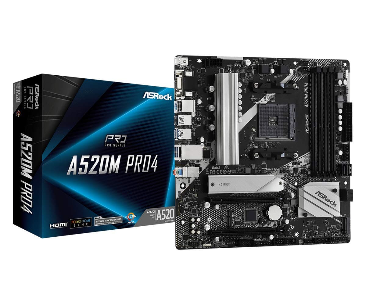 ASRock A520M Pro4 AMD Ryzen 30004000 Series Soket AM4 Compatible with A520 Chipset Micro ATX Motherboard Domestic Authorized Dealer Product