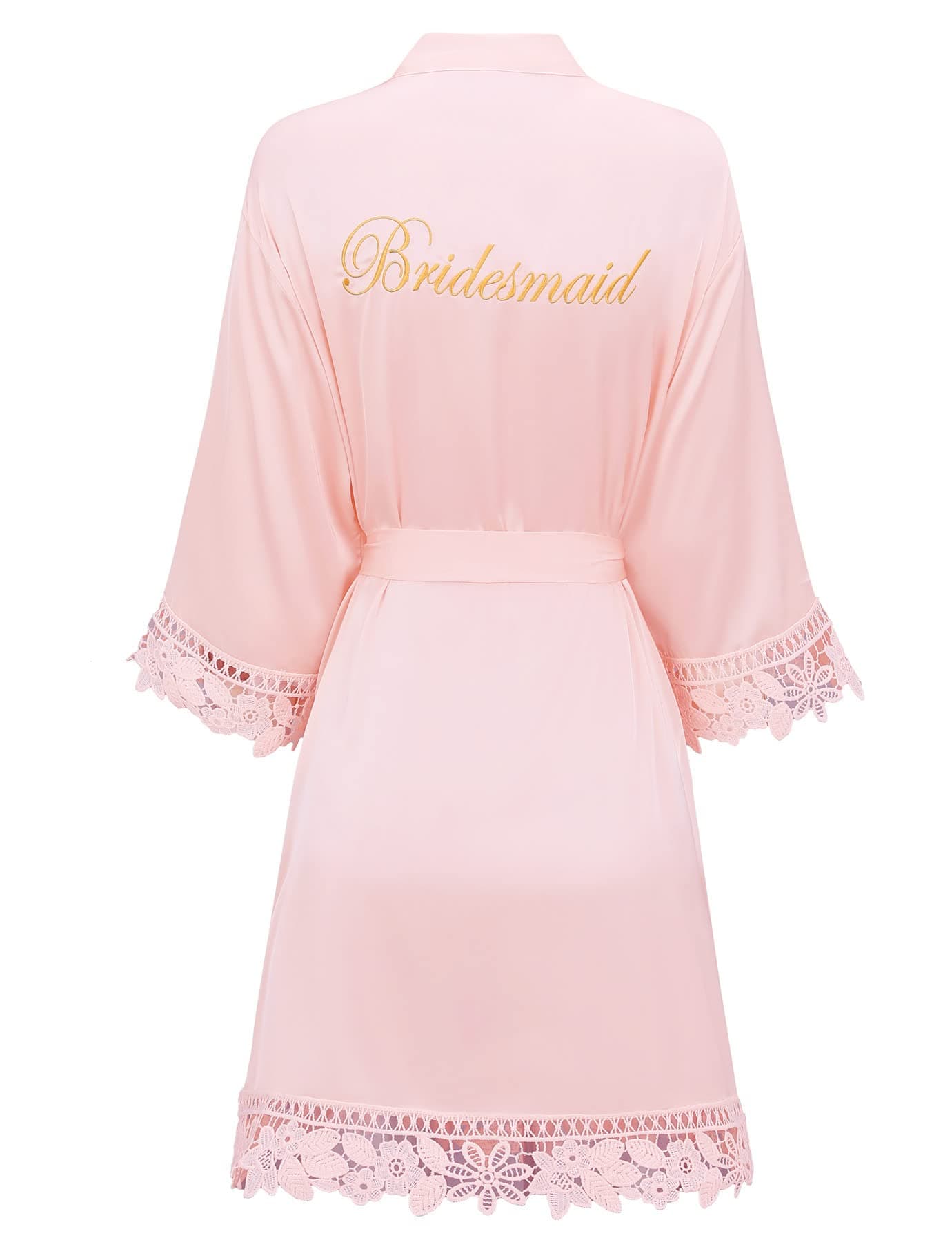 Kihnop Plus Size Bridesmaid Robes with Lace Trim Bridal Robes Plus Size Robes for Bridal Party Robes Wedding Embroidery Silky Robe,Pink