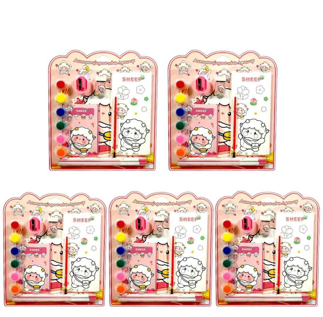 Tresneria Kids Art & Stationery Set with Watercolors, Sketch Pad, Notebook, Pencils, Sharpener & Eraser (Sheep, 3)