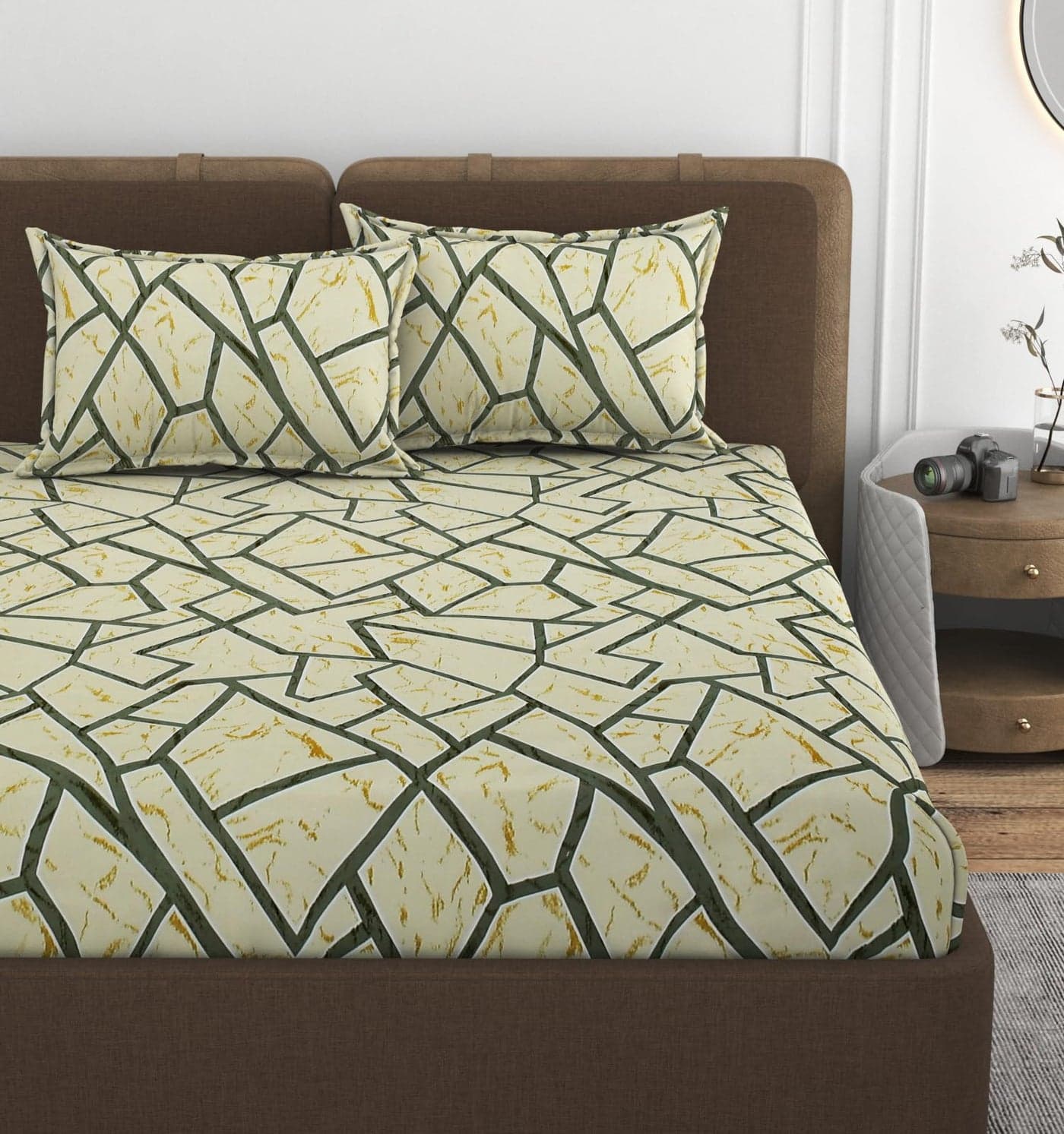 VOMZER 320 TC Cotton Feel All Around Elastic Fitted Bedsheets King Size, Premium Fitted Bedsheets King Size for Double Bed with 2 Pillow Covers, Size- 78” x 72”