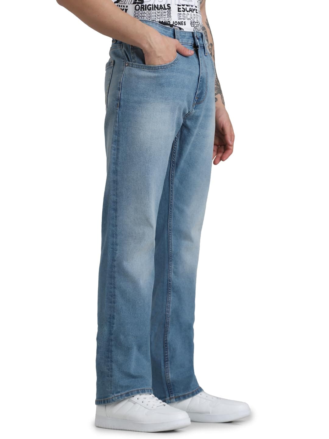 JACK & JONES Men Solid Cotton Blend Bootcut Low Rise Blue Jeans
