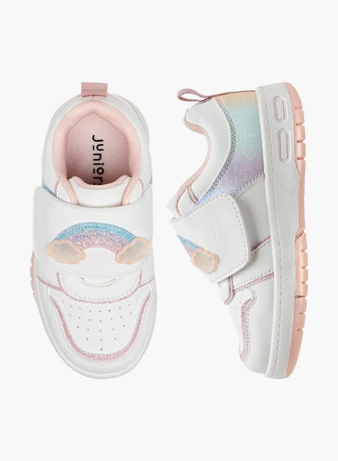 Girls Rainbow Embellished Hook & Loop School Sneakers — 29