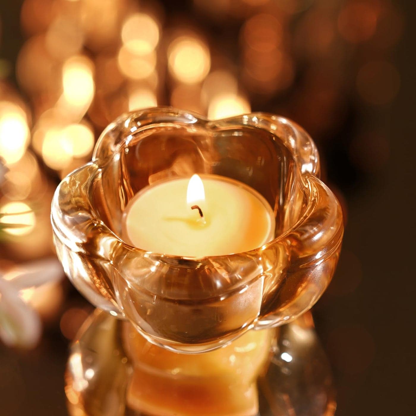 Pure Home Living Set of 4 Dark Amber Glass Flower Shaped Tealight Holders