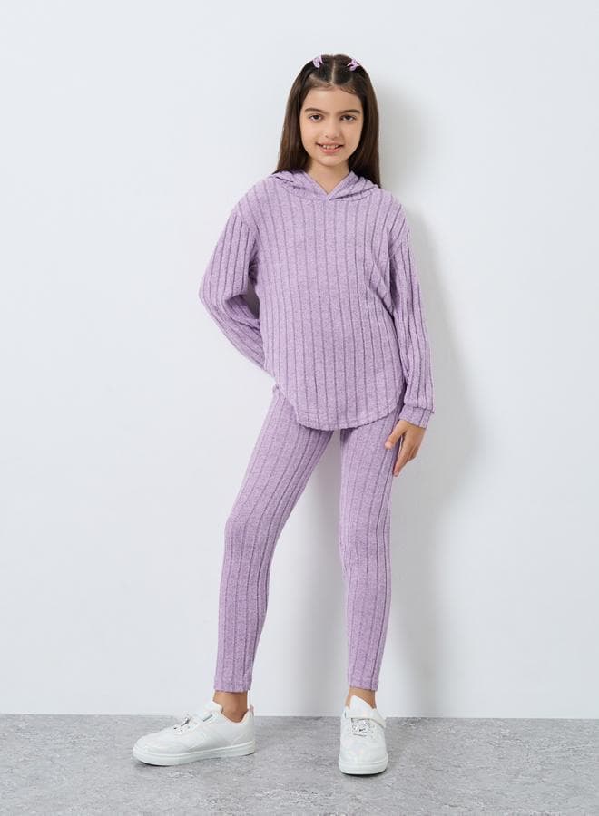 Teens Lilac Hooded Knit Top And Leggings Set