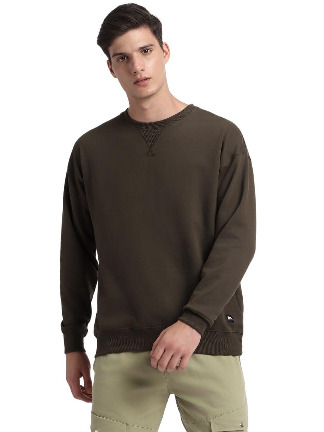 Dennis Lingo Olive Solid Mock Neck Sweatshirt (DLMSSW23050_OL_XXL)