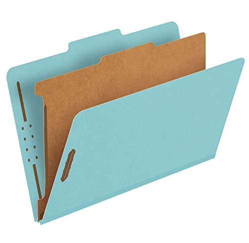 Pendaflex Recycled Classification File Folders, 1 Divider, 2" Embedded Fasteners, 2/5 Tab Cut, Legal Size, Light Blue, Box of 10 (28777R)